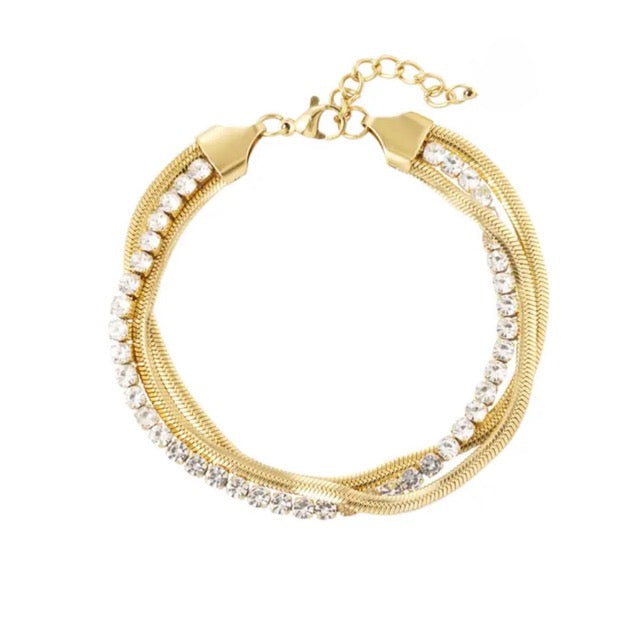 Drielaags armband met bling goud